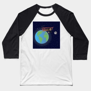 Red Biplane in Outer Space Baseball T-Shirt